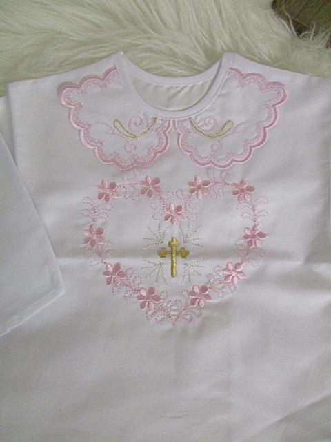 košilka na křest kytičky - ružový lem 1