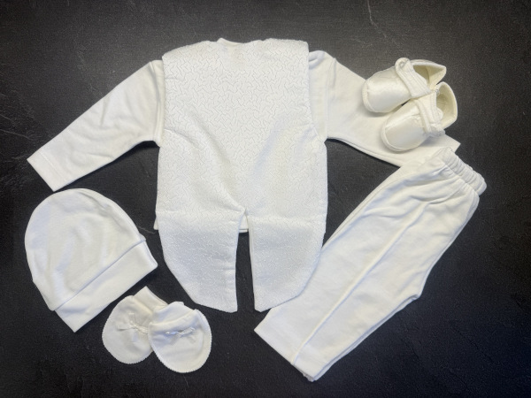 chlapecký komplet na křest smetanová s frakem 5 vel. cca 62/68 1
